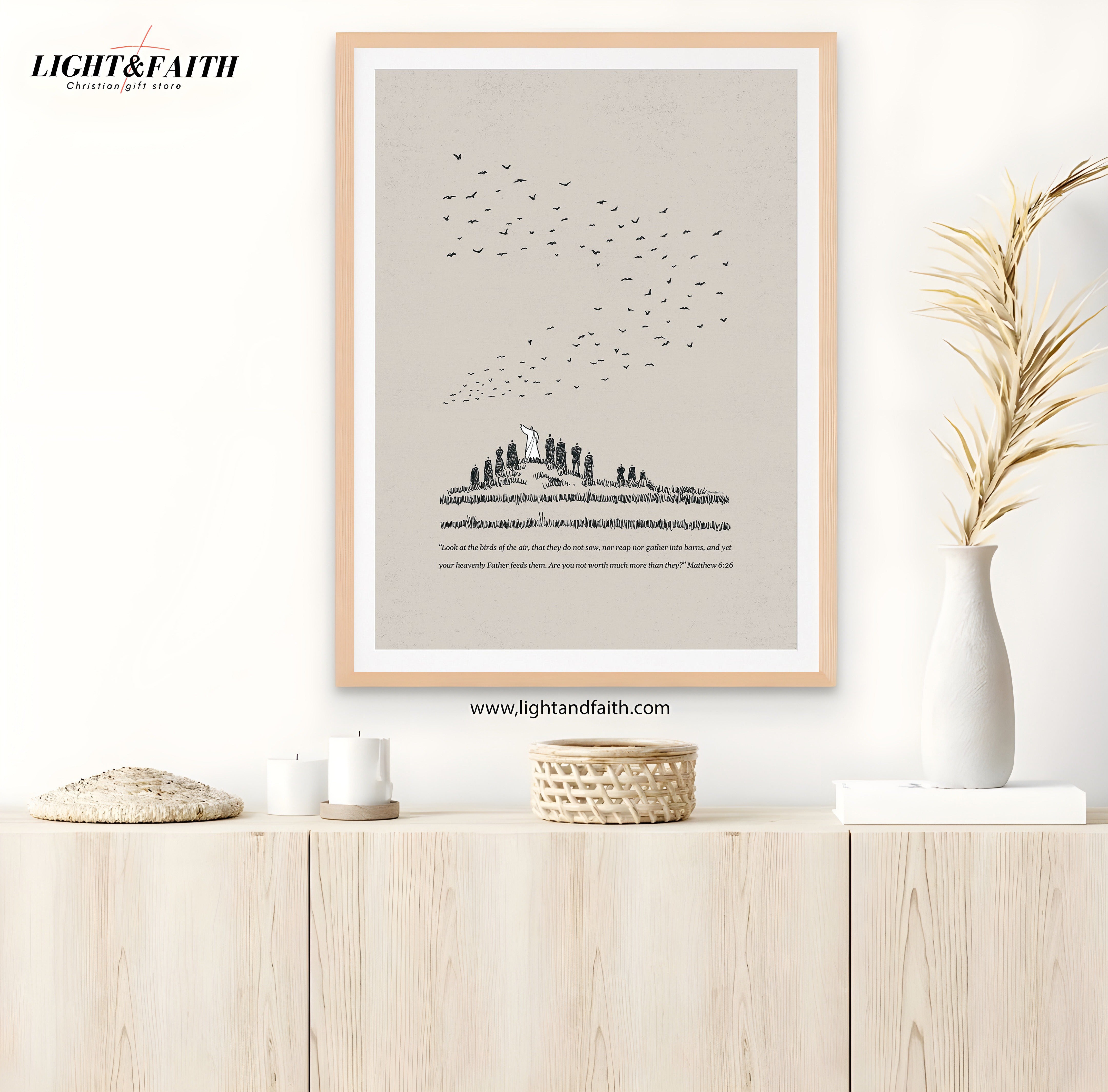 Look at the Birds Poster, Matthew 6:26 Bible Scripture Art, Jesus Sketch Wall Decor, Christian Inspirational Poster, Trust in God Artwork